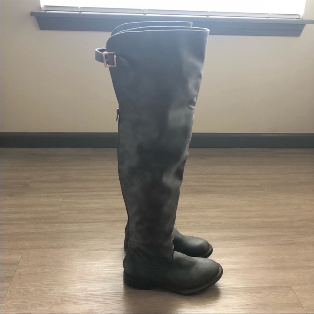 Grey suede over knees boots